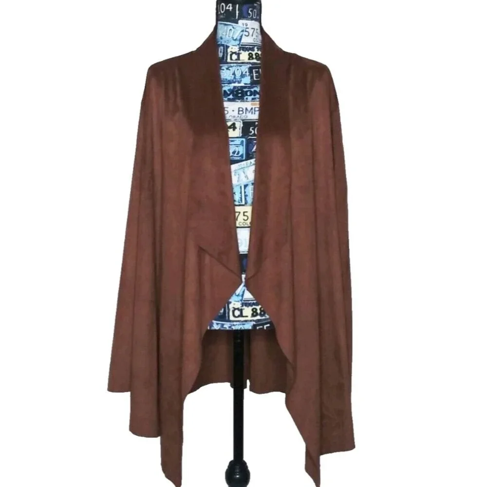SOFT SURROUNDINGS Shape Drape Cardigan Jacket Open Front Faux Suede Brown Sz 3X